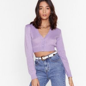 Knitted V Neck Cropped Cardigan Lilac 